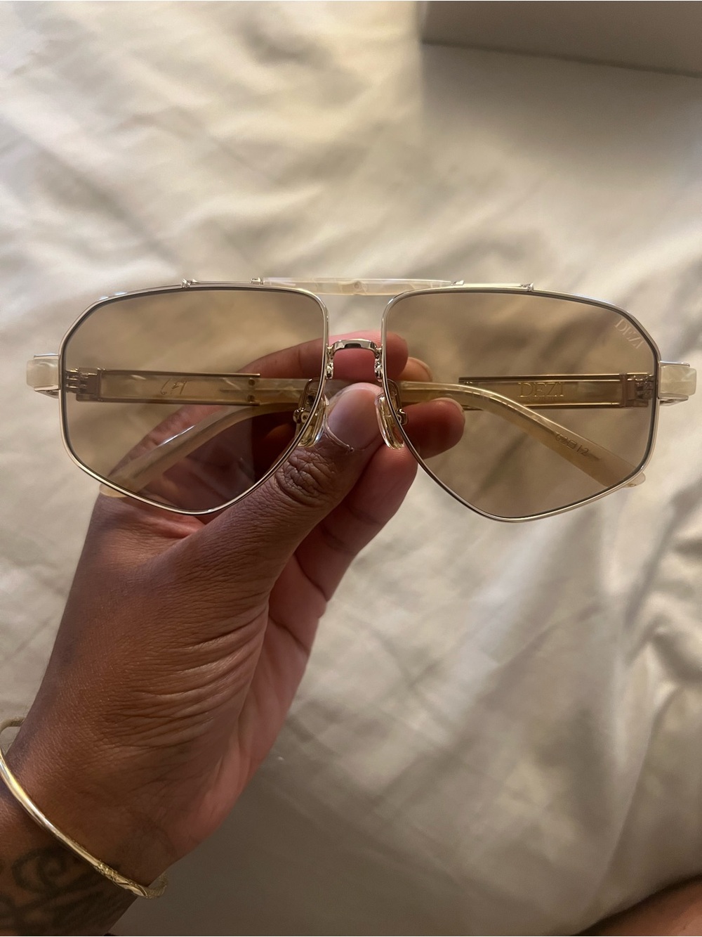 DEZI High Key Aviator Sunglasses in COLOR: GOLD / LIMESTONE / MOSS
